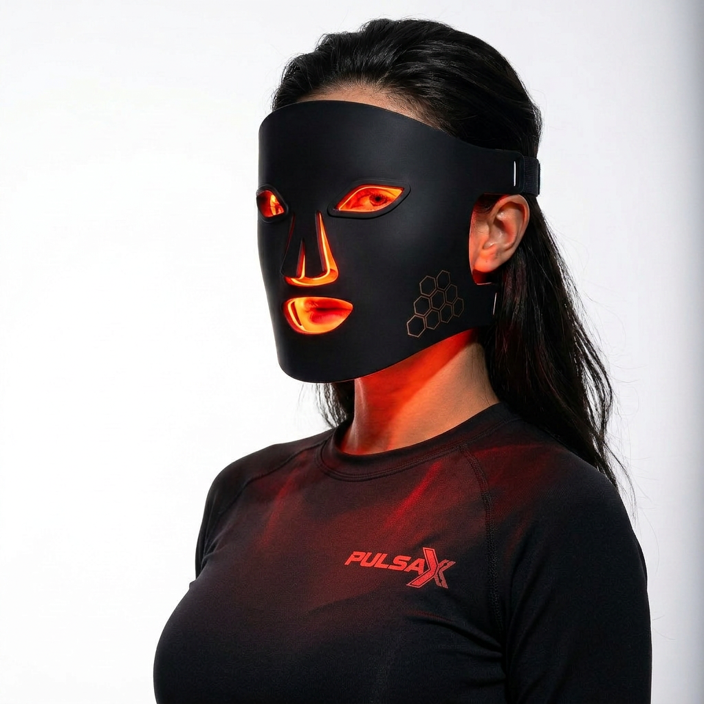 Masque LED Visage Rouge 660nm Infrarouge 850nm Bleu 460nm — Routine Beauté Domicile Pulsax